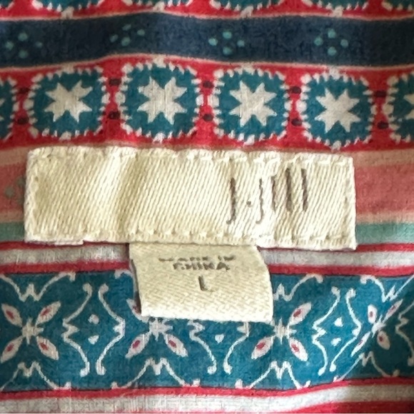 J. Jill | Striped Linen Short Sleeve Button Down Blouse, Floral Back Panel - Picture 6 of 10